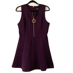 DKNY Womens Purple Zippered Fit & Flare Cocktail